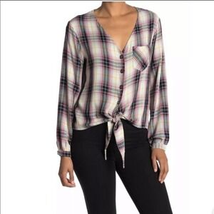 4our Dreamers Tie Front Plaid Shirt - NWT Sz M